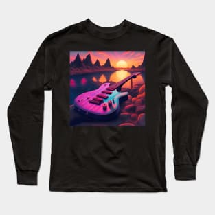 80s Style Beautiful Guitar in a Sunset Retro Vintage Travel Artwork Long Sleeve T-Shirt